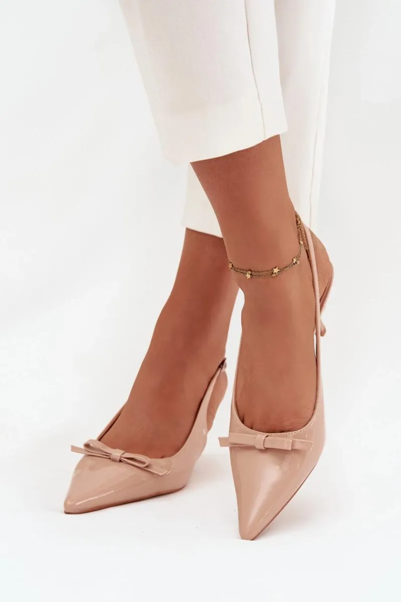 Szpilki Lakierowane|Czółenka Klasyczne>Boto Lakierowane Czółenka Na Szpilce Z Kokardką Nude Olvena Beżowy