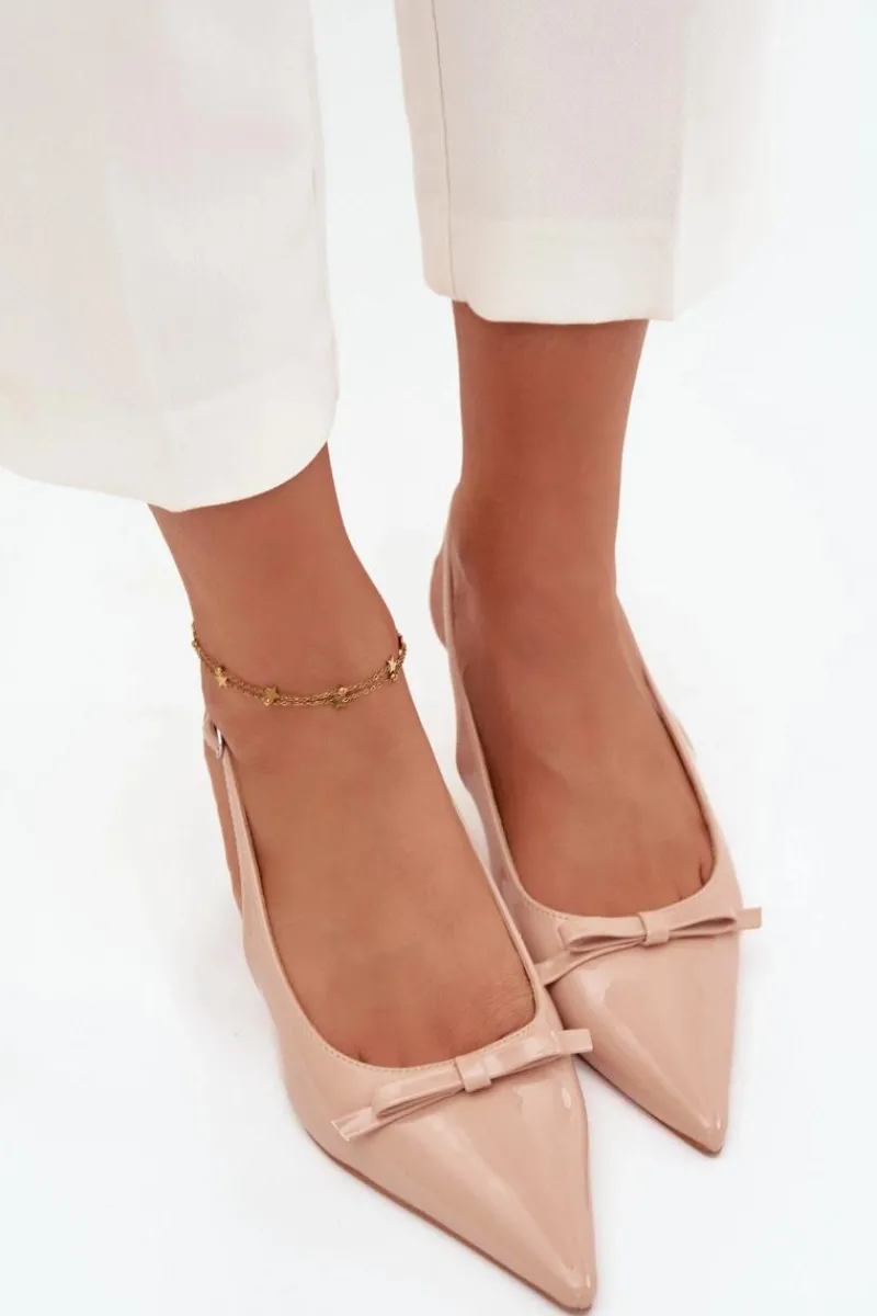 Szpilki Lakierowane|Czółenka Klasyczne>Boto Lakierowane Czółenka Na Szpilce Z Kokardką Nude Olvena Beżowy