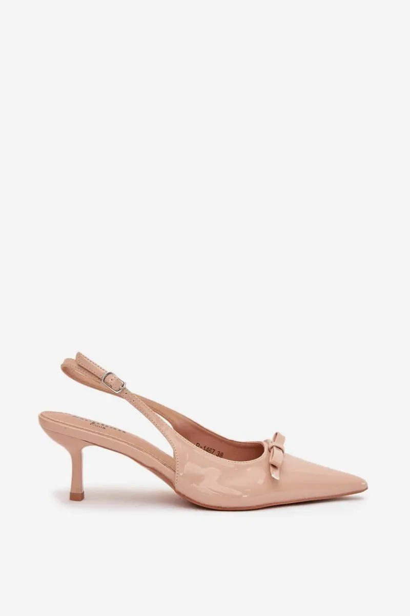 Szpilki Lakierowane|Czółenka Klasyczne>Boto Lakierowane Czółenka Na Szpilce Z Kokardką Nude Olvena Beżowy