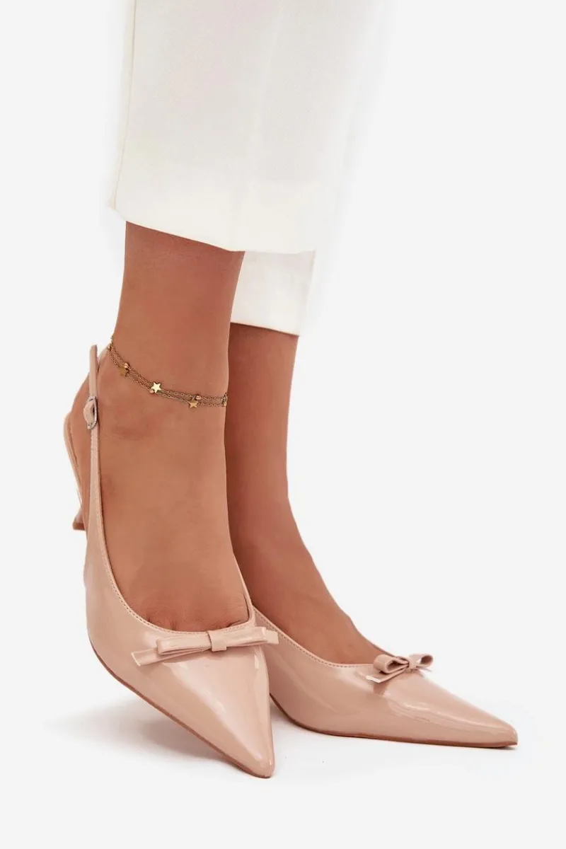 Szpilki Lakierowane|Czółenka Klasyczne>Boto Lakierowane Czółenka Na Szpilce Z Kokardką Nude Olvena Beżowy