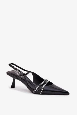 Online Boto Lakierowane Czółenka Na Szpilce Z Ozdobnymi Paskami Czarne Jelmia