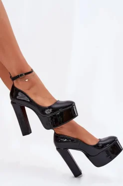 Clearance Lakierowane Czółenka Na Wysokim Słupku I Platformie Czarne Nianka Damskie Czółenka Na Platformie|Czółenka Na Słupku