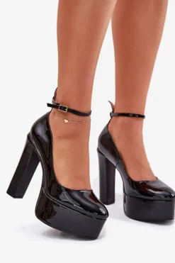 Clearance Lakierowane Czółenka Na Wysokim Słupku I Platformie Czarne Nianka Damskie Czółenka Na Platformie|Czółenka Na Słupku