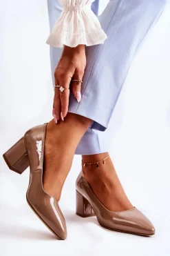 Clearance Buty Sergio Leone Lakierowane Czółenka Sergio Leone PB411 Brązowe