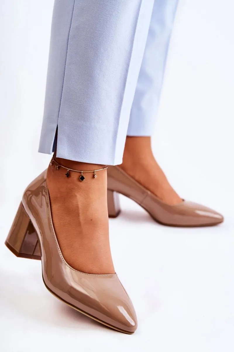 Clearance Buty Sergio Leone Lakierowane Czółenka Sergio Leone PB411 Brązowe