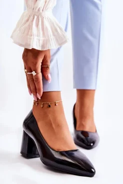 Best Lakierowane Czółenka Sergio Leone PB411 Czarne Damskie Czółenka Na Słupku