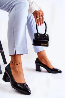 Best Lakierowane Czółenka Sergio Leone PB411 Czarne Damskie Czółenka Na Słupku