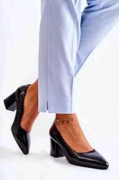 Best Lakierowane Czółenka Sergio Leone PB411 Czarne Damskie Czółenka Na Słupku