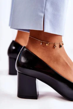 Best Lakierowane Czółenka Sergio Leone PB411 Czarne Damskie Czółenka Na Słupku