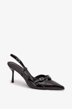 Clearance Boto Lakierowane Czółenka Z Odkrytą Piętą I Paseczkami Czarne Ravira Czarny