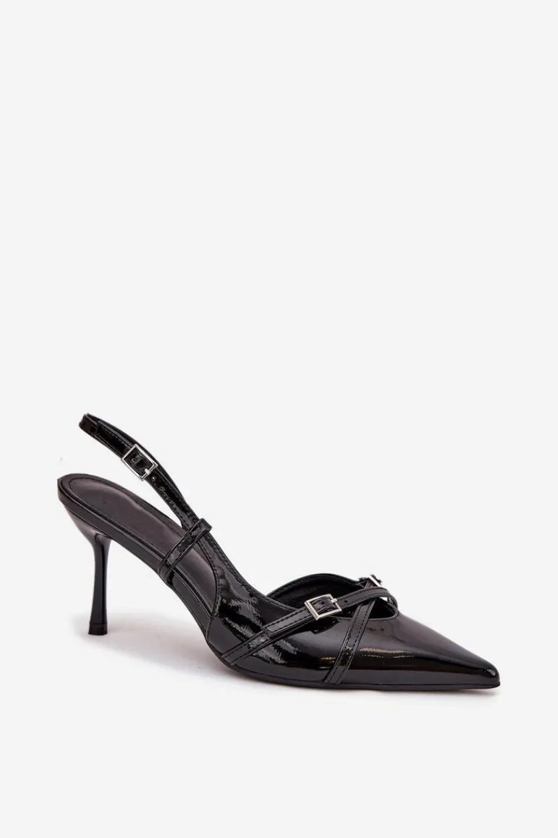 Clearance Boto Lakierowane Czółenka Z Odkrytą Piętą I Paseczkami Czarne Ravira Czarny