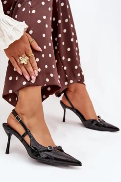 Clearance Boto Lakierowane Czółenka Z Odkrytą Piętą I Paseczkami Czarne Ravira Czarny