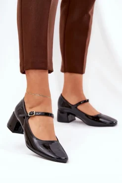 Czółenka Na Słupku|Czółenka Klasyczne>Boto Lakierowane Czółenka Z Paskiem I Sprzączką Czarne Savilae