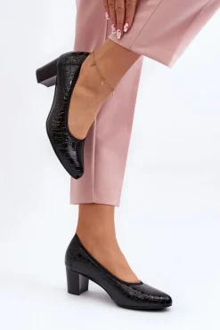 Best Buty damskie Vinceza Lakierowane Czółenka Z Tłoczeniem Czarne Cynania