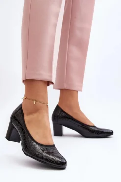 Best Buty damskie Vinceza Lakierowane Czółenka Z Tłoczeniem Czarne Cynania