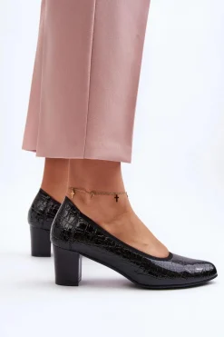 Best Buty damskie Vinceza Lakierowane Czółenka Z Tłoczeniem Czarne Cynania