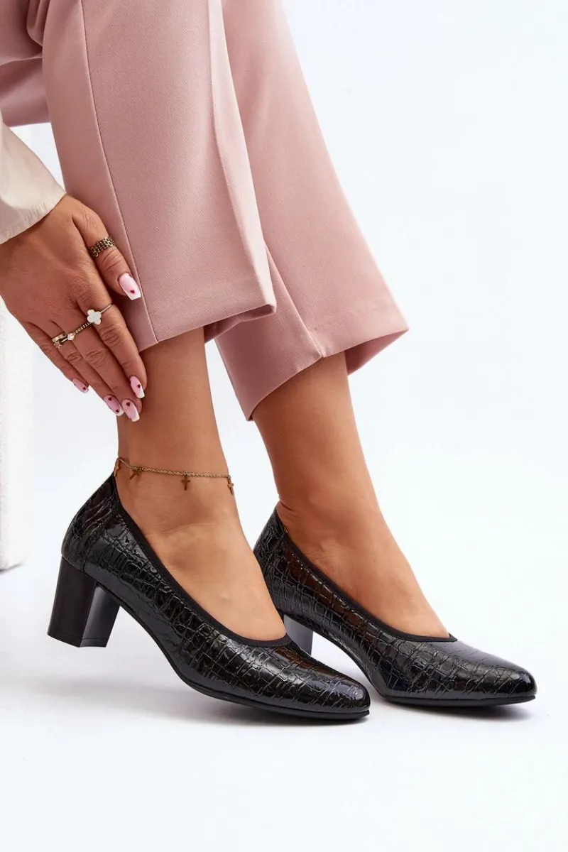 Best Buty damskie Vinceza Lakierowane Czółenka Z Tłoczeniem Czarne Cynania