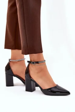 Hot Lakierowane Czółenka Ze Szpiczastymi Noskami Na Słupku Czarne Nossabel Damskie Czółenka Na Słupku|Czółenka Klasyczne