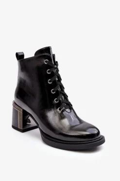 Botki Sznurowane|Botki Na Słupku>Damskie buty S.Barski Lakierowane Damskie Botki D&A MR870-98 Czarne