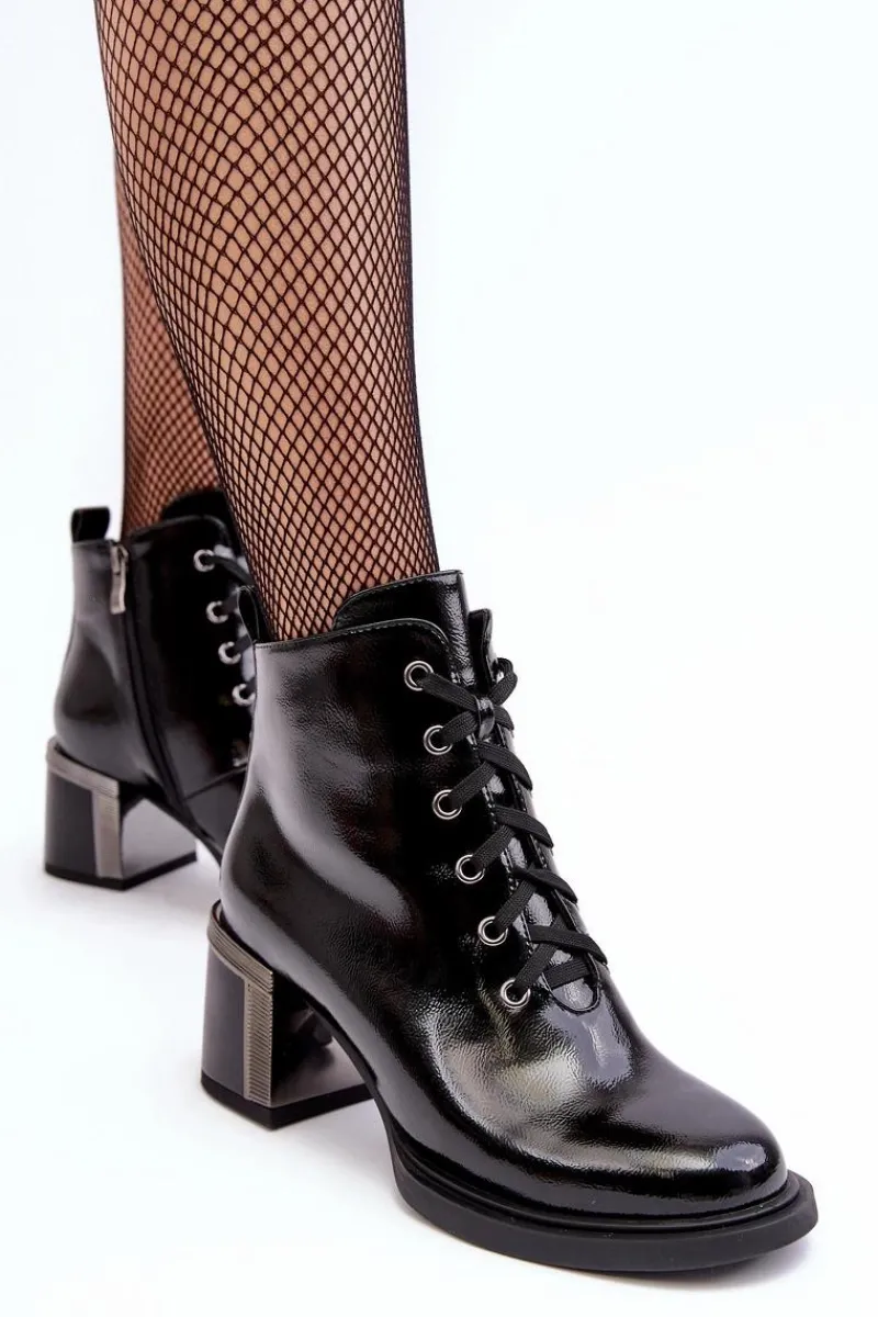Botki Sznurowane|Botki Na Słupku>Damskie buty S.Barski Lakierowane Damskie Botki D&A MR870-98 Czarne