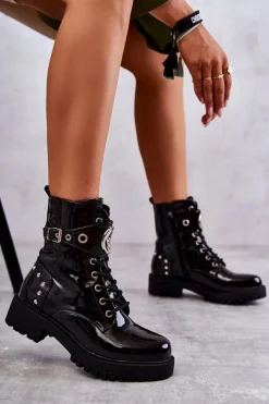 Botki Sznurowane|Czarne Botki><noscript><img width=