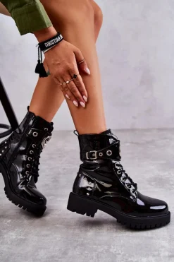 Botki Sznurowane|Czarne Botki><noscript><img width=