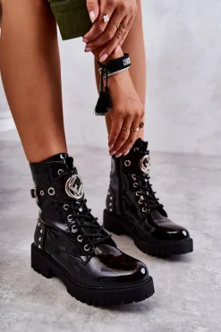 Botki Sznurowane|Czarne Botki><noscript><img width=