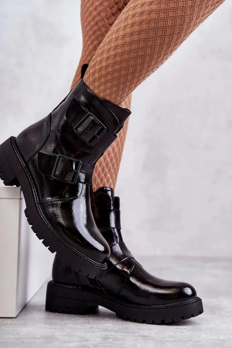 Botki Sznurowane|Czarne Botki>Boto Lakierowane Damskie Botki Na Suwak Czarne Gritta