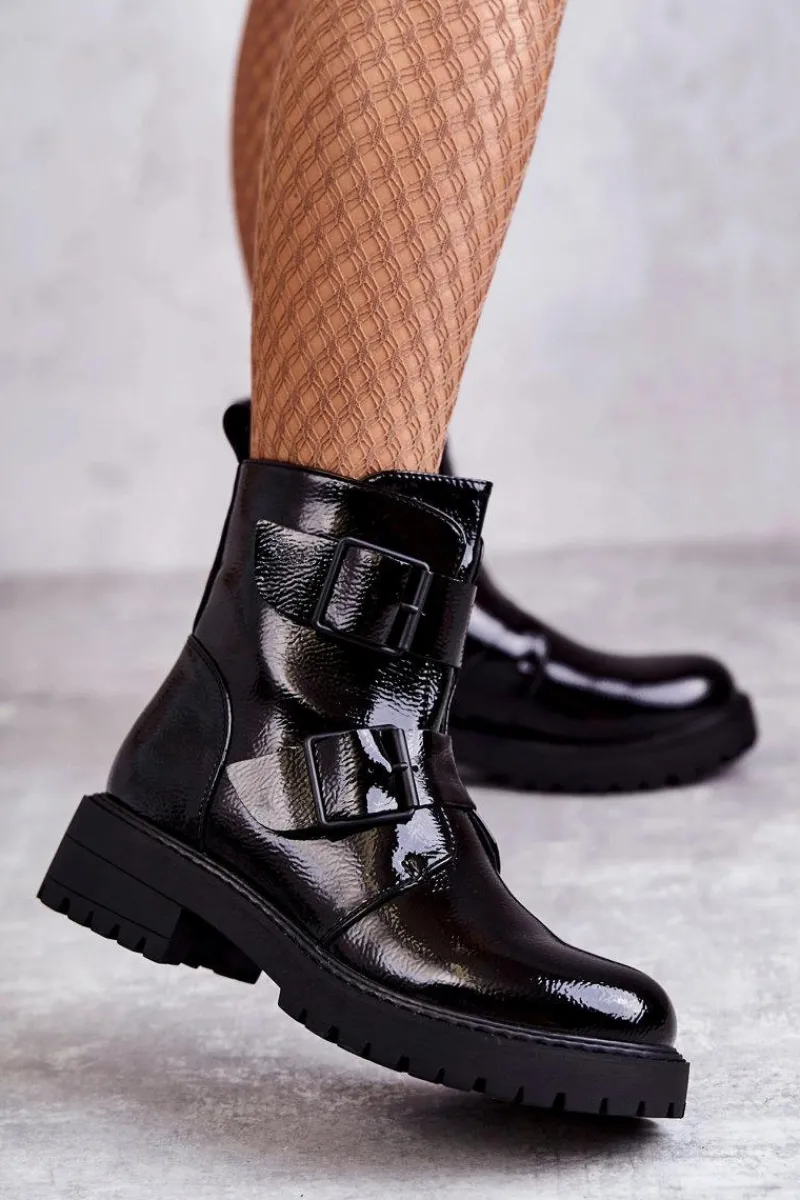 Botki Sznurowane|Czarne Botki>Boto Lakierowane Damskie Botki Na Suwak Czarne Gritta