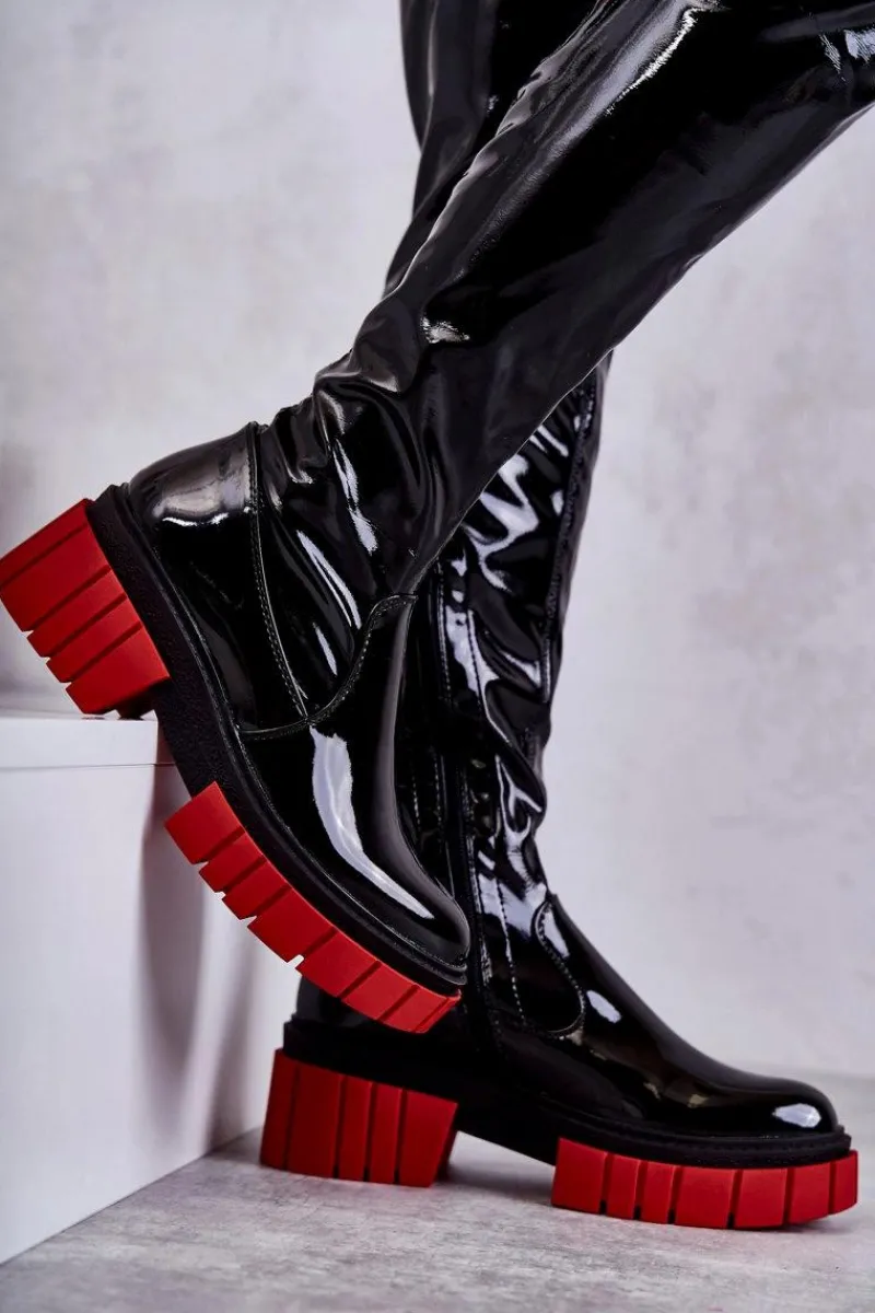 Muszkieterki|Kozaki Wiosenne>Boto Lakierowane Damskie Kozaki Za Kolano Czarne Callen