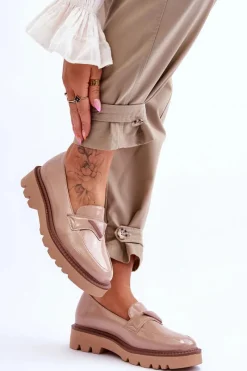 Mokasyny Damskie Lakierowane|Mokasyny Na Platformie>Buty damskie Vinceza Lakierowane Damskie Mokasyny Na Platformie Z Ozdobą Beżowe Jonett