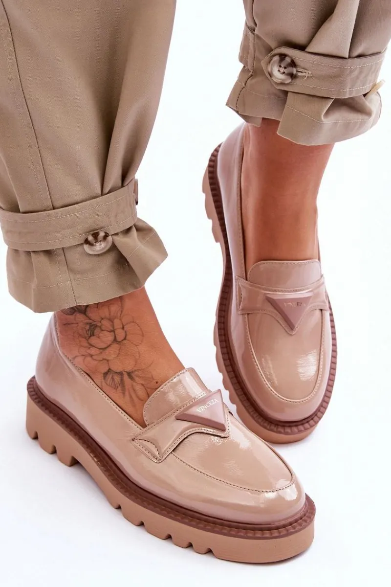 Mokasyny Damskie Lakierowane|Mokasyny Na Platformie>Buty damskie Vinceza Lakierowane Damskie Mokasyny Na Platformie Z Ozdobą Beżowe Jonett