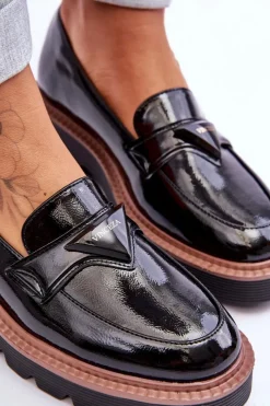 Buty damskie Vinceza Lakierowane Damskie Mokasyny Na Platformie Z Ozdobą Czarne Jonett