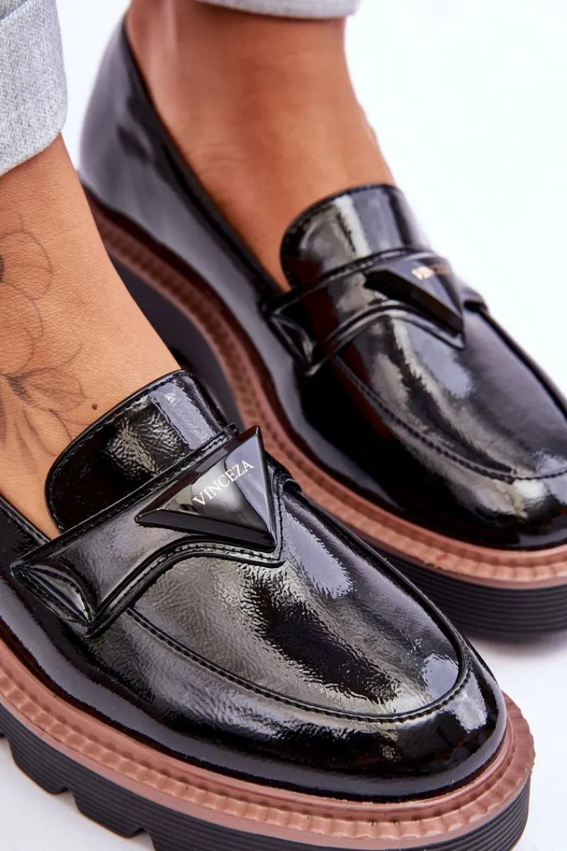 Buty damskie Vinceza Lakierowane Damskie Mokasyny Na Platformie Z Ozdobą Czarne Jonett