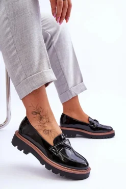 Buty damskie Vinceza Lakierowane Damskie Mokasyny Na Platformie Z Ozdobą Czarne Jonett