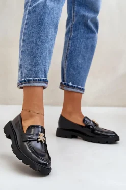 Clearance Boto Lakierowane Damskie Mokasyny Z Misiem Czarne Kaithra