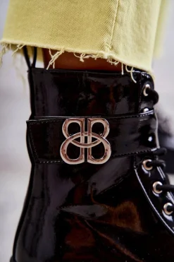 Sale Boto Lakierowane Damskie Ocieplane Botki Z Ozdobą Czarne Hayes