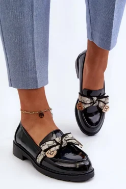 Hot Lakierowane Damskie Półbuty Mokasyny S.Barski HY330A Czarne Damskie Mokasyny Damskie Lakierowane