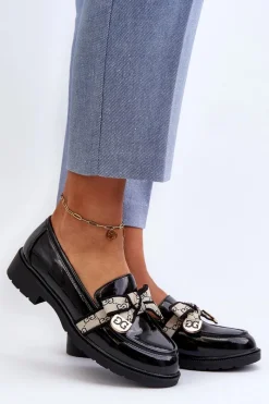 Hot Lakierowane Damskie Półbuty Mokasyny S.Barski HY330A Czarne Damskie Mokasyny Damskie Lakierowane