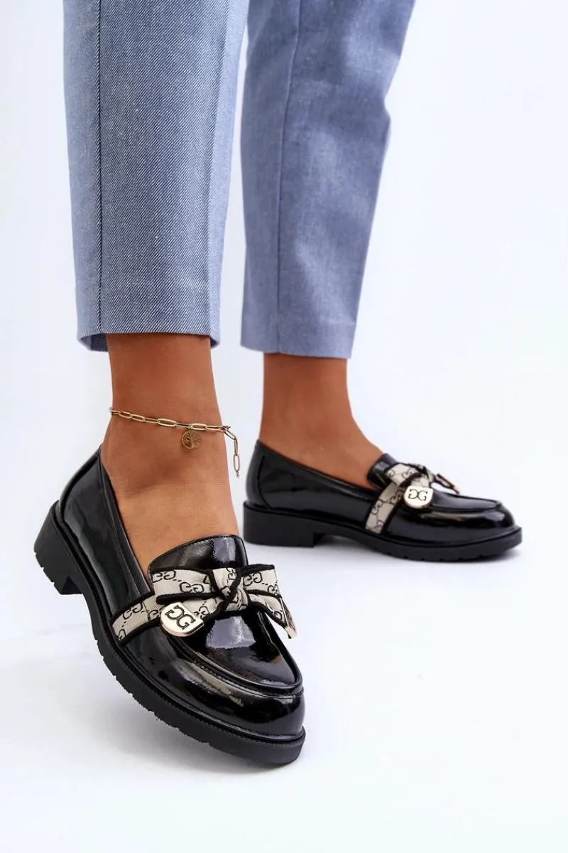 Hot Lakierowane Damskie Półbuty Mokasyny S.Barski HY330A Czarne Damskie Mokasyny Damskie Lakierowane