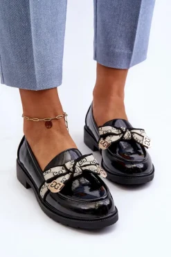 Hot Lakierowane Damskie Półbuty Mokasyny S.Barski HY330A Czarne Damskie Mokasyny Damskie Lakierowane