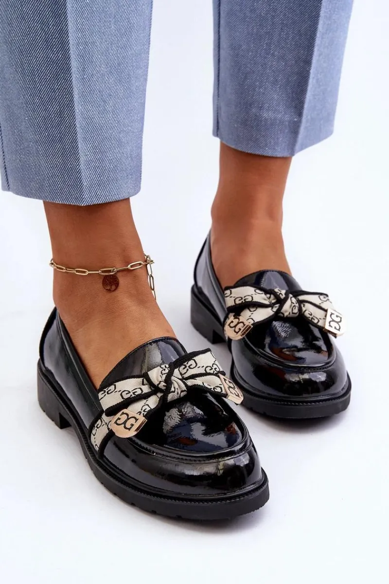 Hot Lakierowane Damskie Półbuty Mokasyny S.Barski HY330A Czarne Damskie Mokasyny Damskie Lakierowane