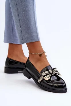 Hot Lakierowane Damskie Półbuty Mokasyny S.Barski HY330A Czarne Damskie Mokasyny Damskie Lakierowane