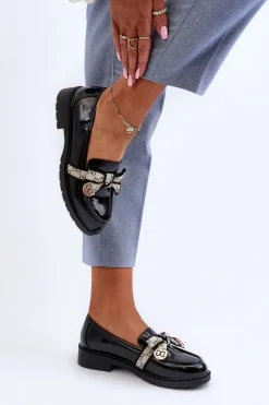 Hot Lakierowane Damskie Półbuty Mokasyny S.Barski HY330A Czarne Damskie Mokasyny Damskie Lakierowane