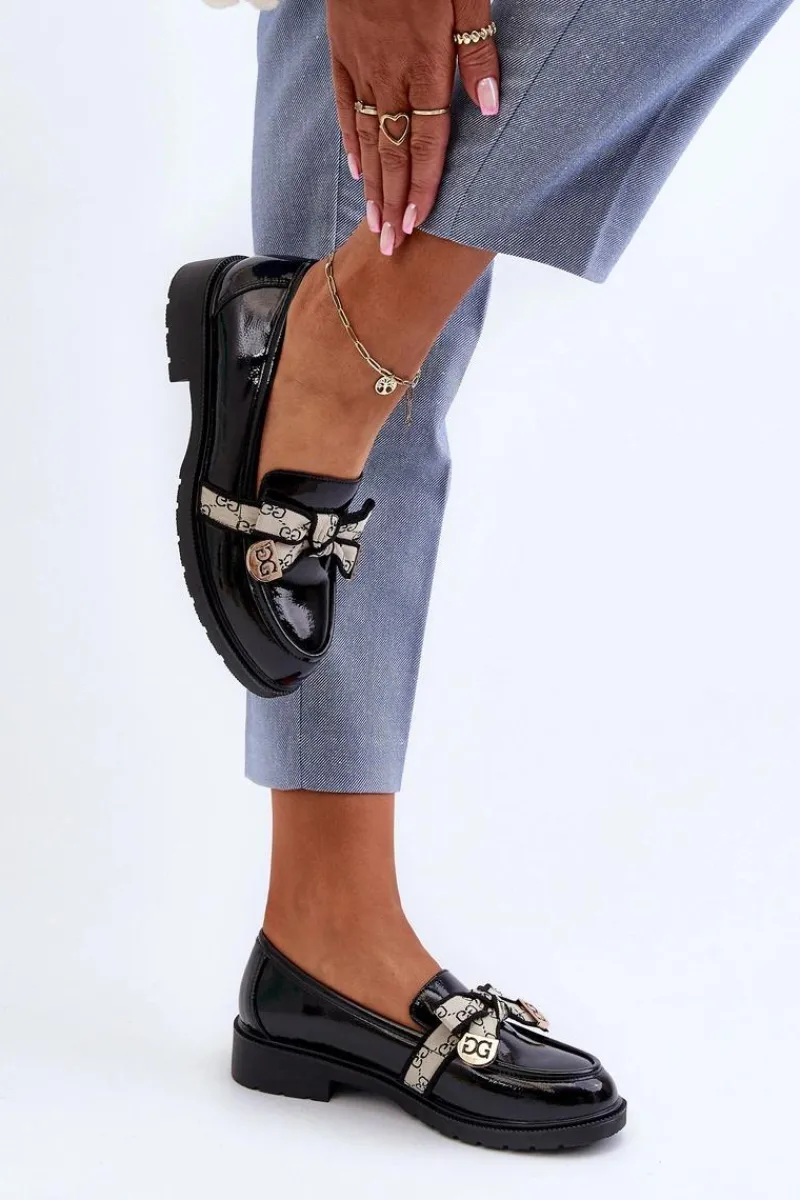 Hot Lakierowane Damskie Półbuty Mokasyny S.Barski HY330A Czarne Damskie Mokasyny Damskie Lakierowane