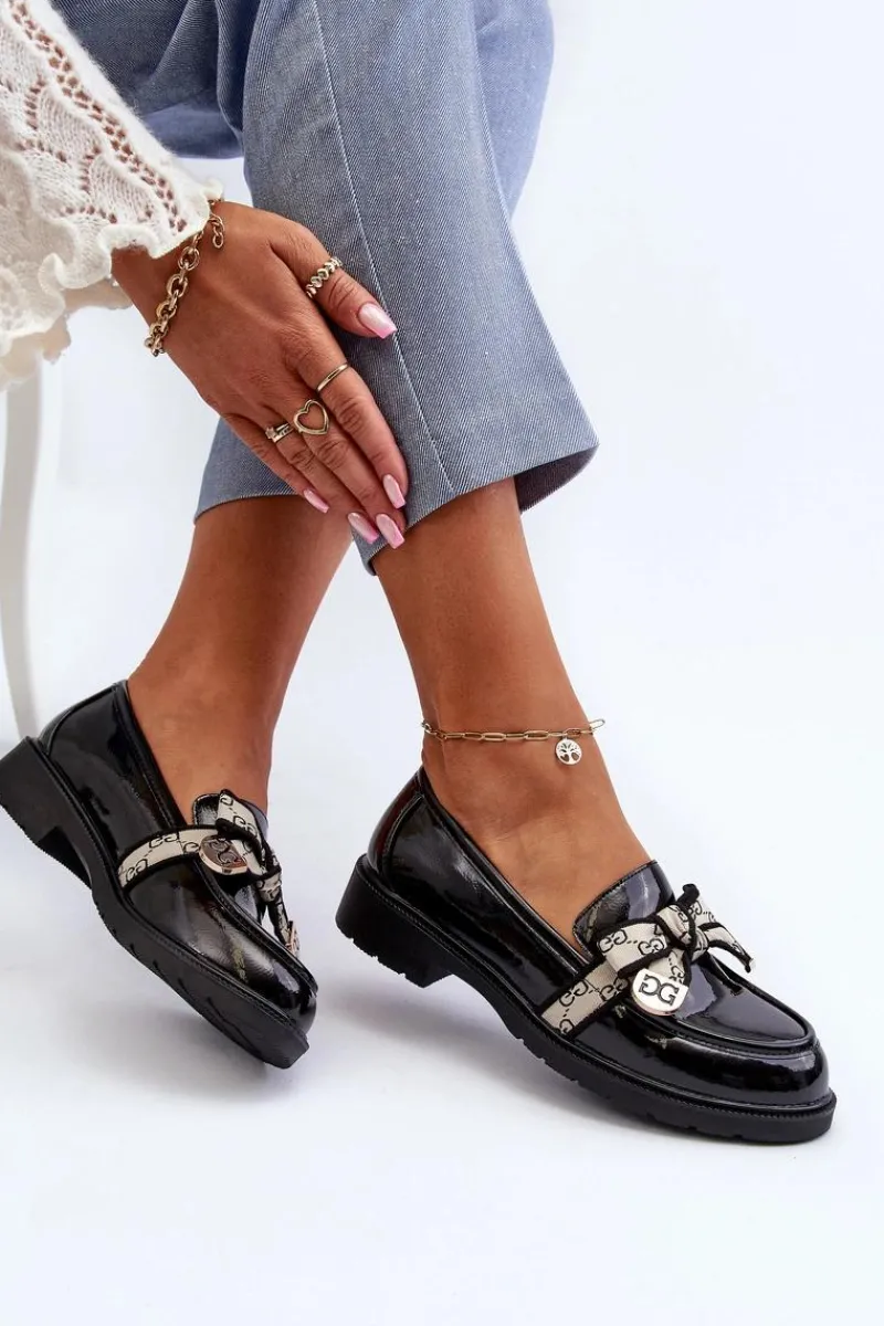 Hot Lakierowane Damskie Półbuty Mokasyny S.Barski HY330A Czarne Damskie Mokasyny Damskie Lakierowane