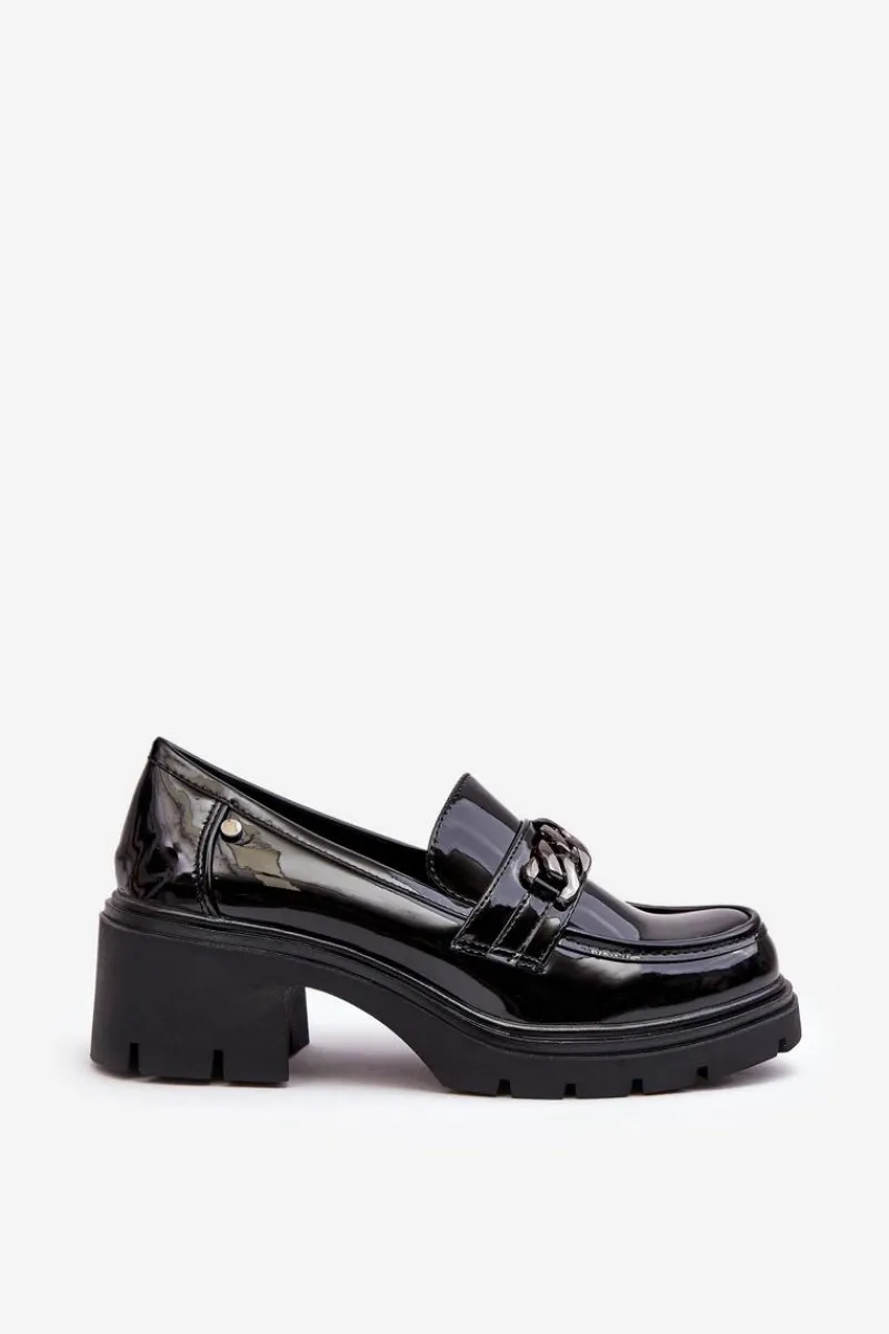 Mokasyny Damskie Lakierowane>Boto Lakierowane Damskie Półbuty Na Niskim Obcasie Czarne Blimma