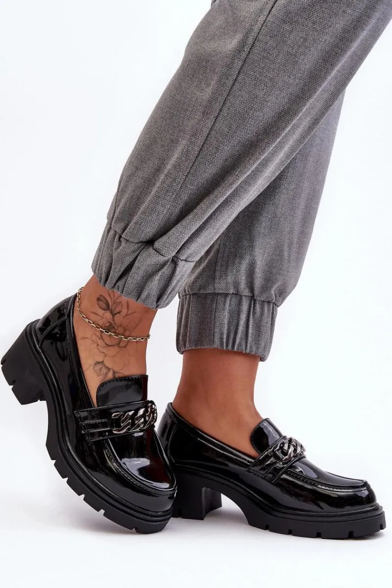 Mokasyny Damskie Lakierowane>Boto Lakierowane Damskie Półbuty Na Niskim Obcasie Czarne Blimma