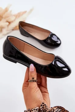 Best Buty damskie Vinceza Lakierowane Dziecięce Balerinki Z Sercem Czarne Corty