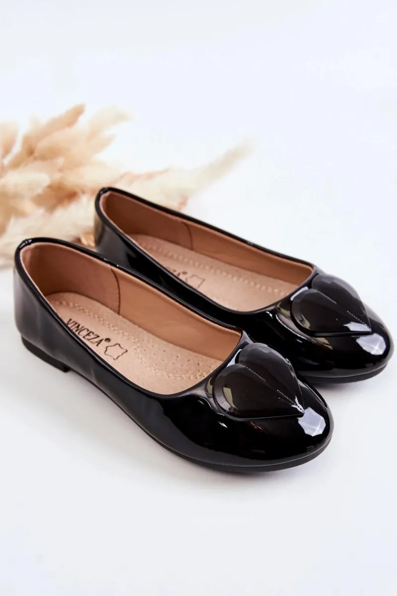 Best Buty damskie Vinceza Lakierowane Dziecięce Balerinki Z Sercem Czarne Corty